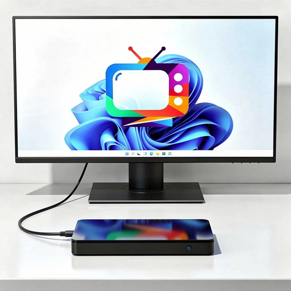 A monitor connected to a compact player